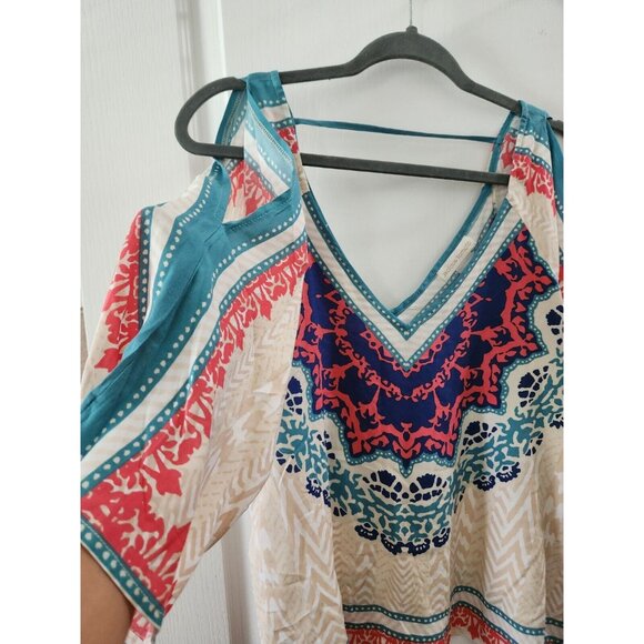 Jealous Tomato Women's V-Neck cold shoulder top‎ Bohemian Beach Rayon Size L - Picture 4 of 9